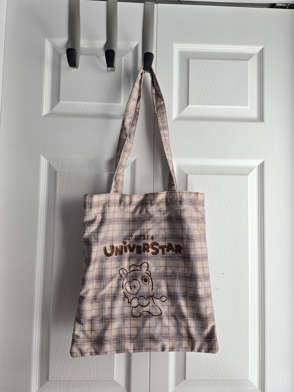 BTS brown Plaid Tote Bag
